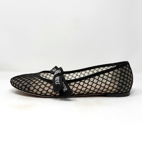 Dior Miss J'Adior Resille Ribbon Mesh Ballet Flats Black 39.5 - Picture 2 of 9